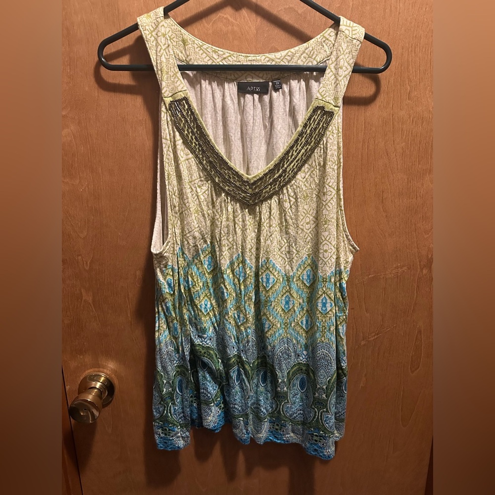 Apt. 9 Women's Green and Blue Geometric Tank Top 2X